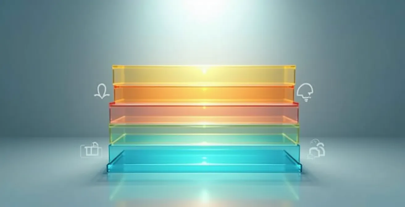 Diagramme visuel représentant les différentes couches de la cascade CSS avec des flèches montrant l'ordre de priorité