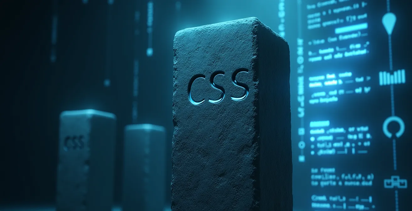 Illustration symbolique représentant CSS comme un pilier méconnu supportant une structure web moderne