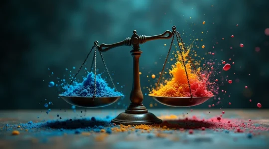 Illustration symbolique d'une balance équilibrant les forces de la cascade CSS entre ordre et chaos.