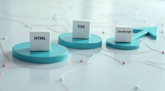Illustration symbolique montrant la séparation claire entre HTML, CSS et JavaScript dans un projet web