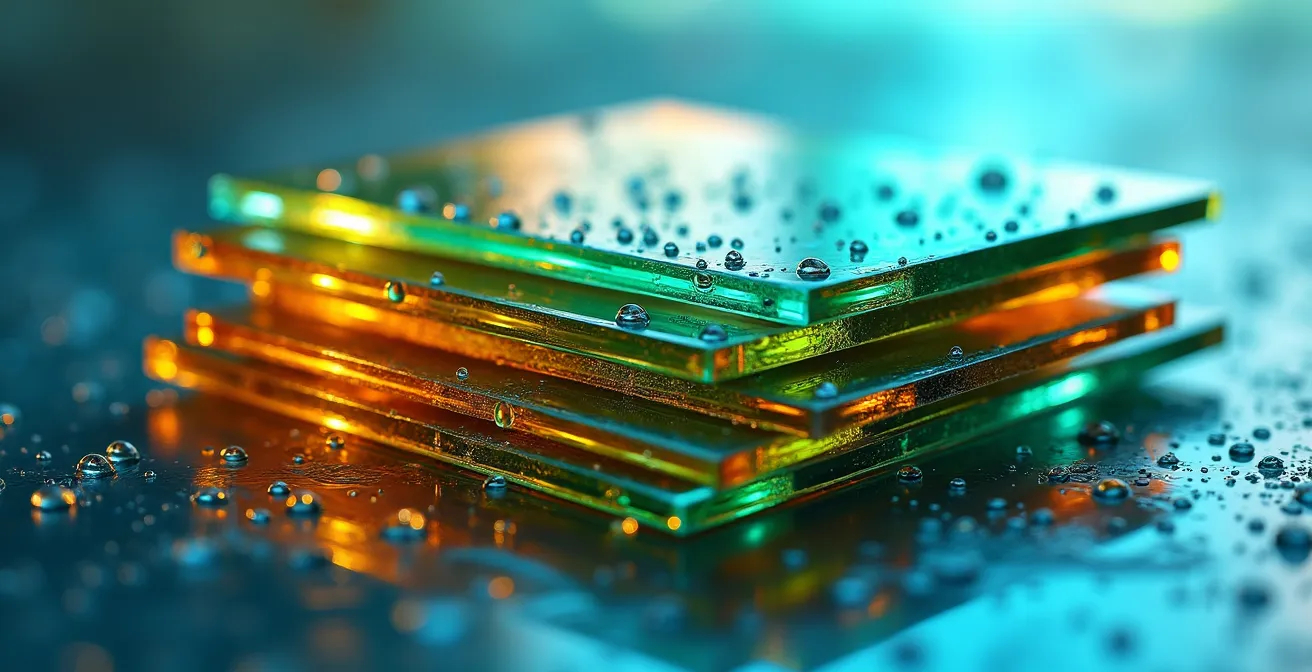 Vue macro de couches concentriques colorées simulant l'effet de bordures multiples créées avec box-shadow