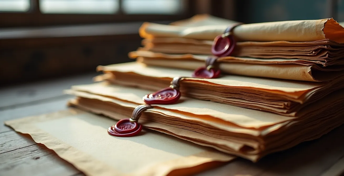 Documents officiels empilés avec sceaux de cire représentant la hiérarchie de la cascade CSS