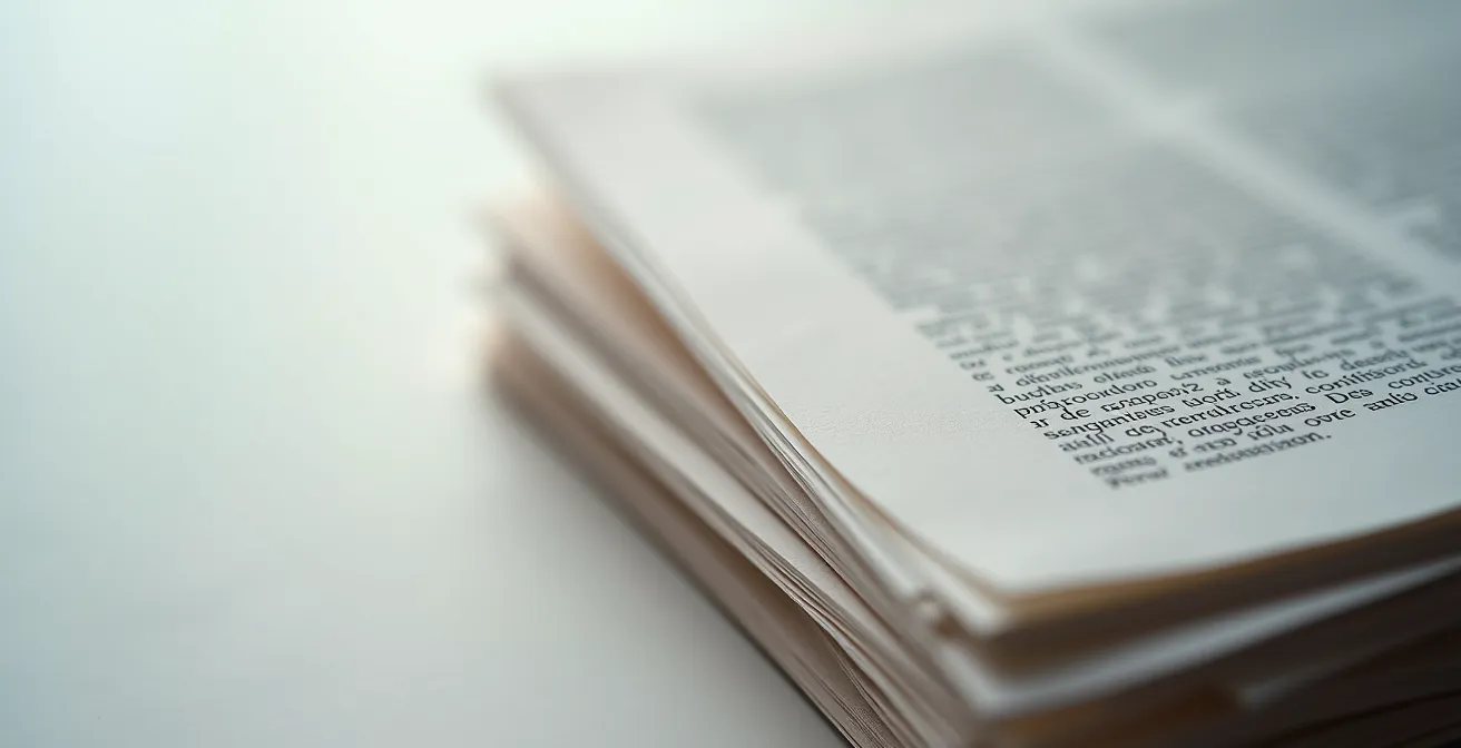 Vue macro d'un document contractuel imprimé montrant la gestion des sauts de page