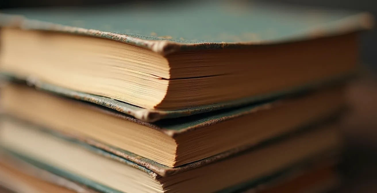 Livres anciens empilés montrant l'espacement naturel entre paragraphes