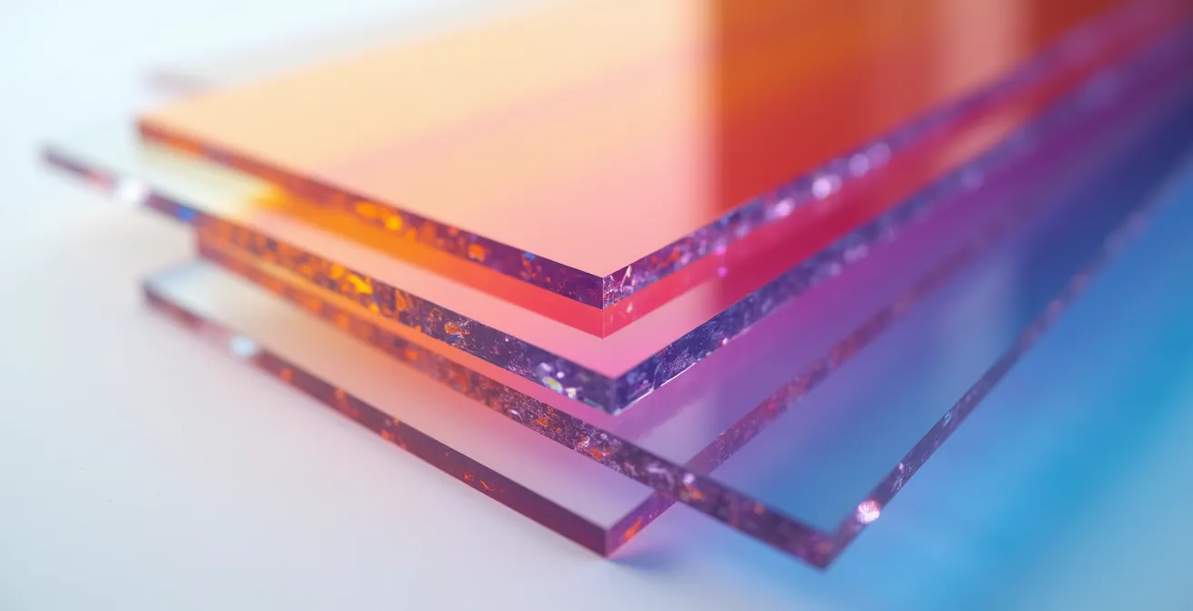 Vue macro détaillée de surfaces abstraites colorées représentant le flux de travail technique