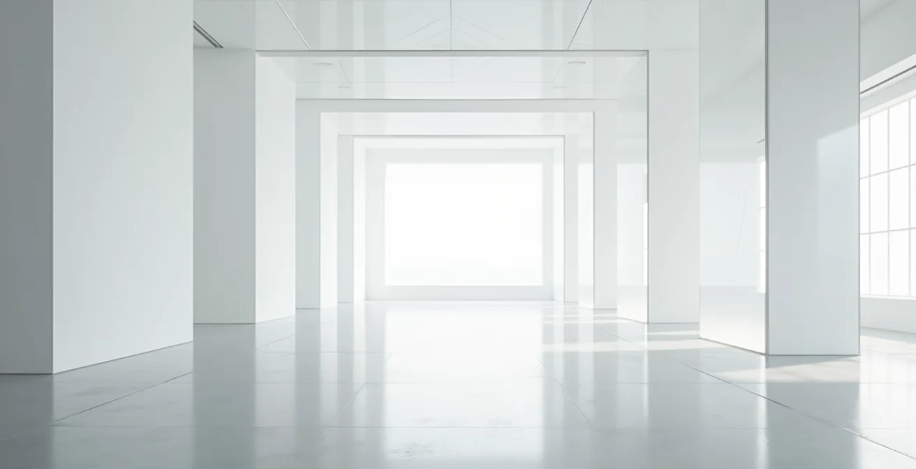 Vue en perspective d'objets flottants créant une illusion de profondeur 3D